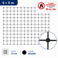 Plasă Anti-Păsări Ignifugă (Neagră) 5x5 m cu Ochiuri de 19 mm SAE 50530